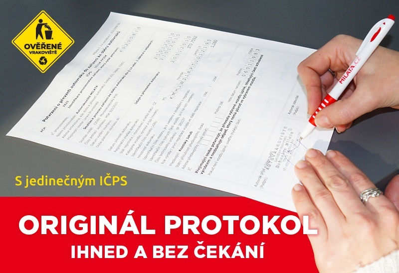 Originální protokol o likvidaci vozidla ihned a bez čekání