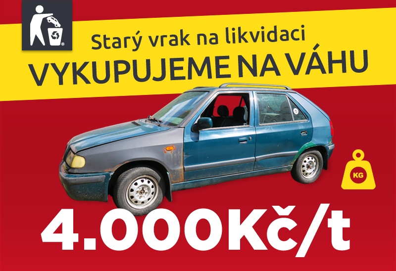 Výkup autovraku na likvidaci na váhu - sběrna autovraků Milata