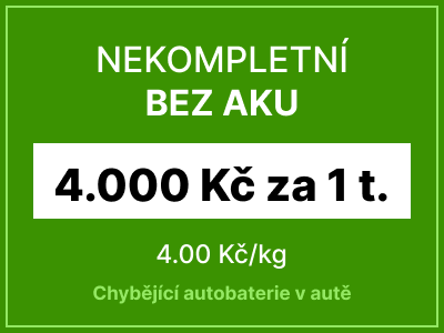 Nekompletní autovrak bez baterie - 4000 Kč za 1 tunu vozu