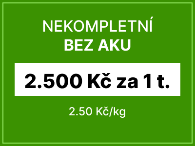 Nekompletní autovrak bez baterie - 2500 Kč za 1 tunu vozu