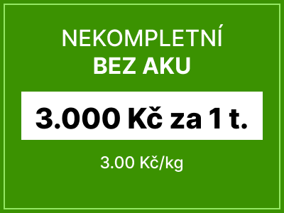 Nekompletní autovrak bez baterie - 3000 Kč za 1 tunu vozu