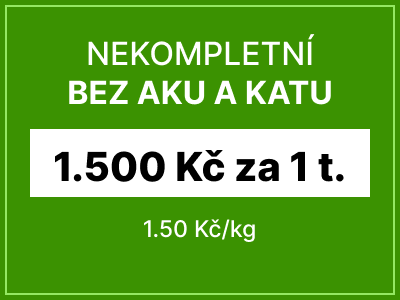 Nekompletní autovrak bez baterie a katalyzátoru - 1500 Kč za 1 tunu vozu