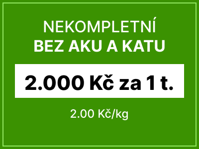 Nekompletní autovrak bez baterie a katalyzátoru - 2000 Kč za 1 tunu vozu