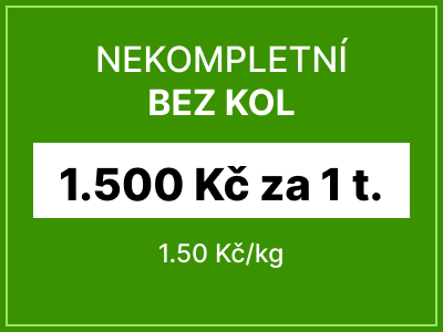 Nekompletní autovrak bez kol - 1500 Kč za 1 tunu vozu